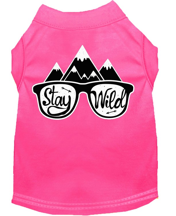 Stay Wild Screen Print Dog Shirt Bright Pink XS